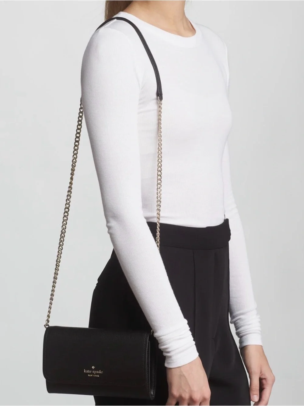 ✅NEW “Kate Spade New York” Black Leather Cameron Wallet Chain - Crossbody Wallet